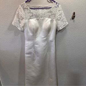 Simply Bridal Modest Short Sleeve Lace Satin Wedding Dress 0 2 4 6 XS Small